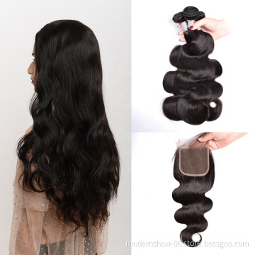 2021 Cuticles Aligned 100% Unprocessed virgin human hair bundles with closure, virgin Brazilian Human hair extensions for woman